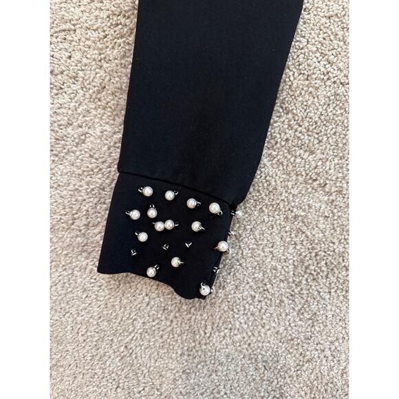 Zara Black Wide Leg Pants with Pearl Accents - Picture 2 of 6